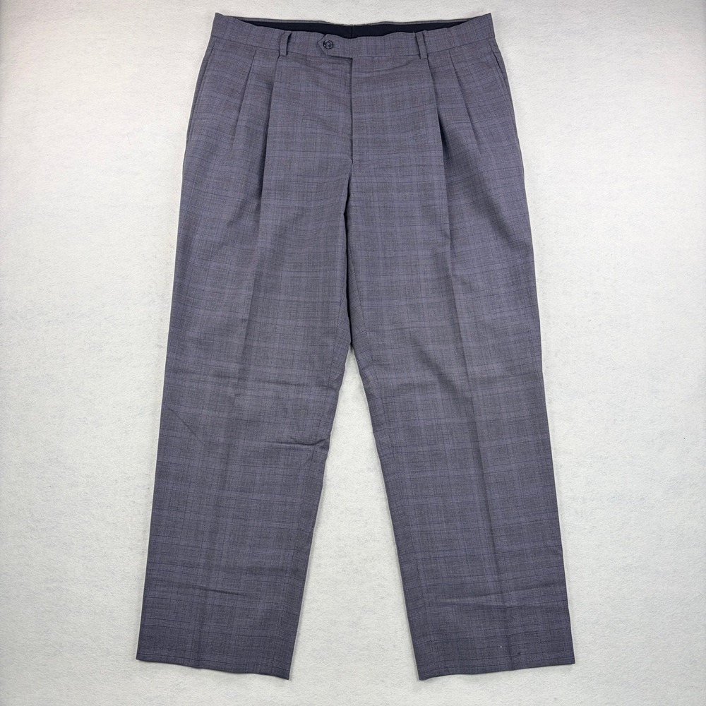 Jos A Bank Mens Gray Glen Plaid Blue Accent 2 Piece Pleated Suit 42R 36x30 - Picture 7 of 15